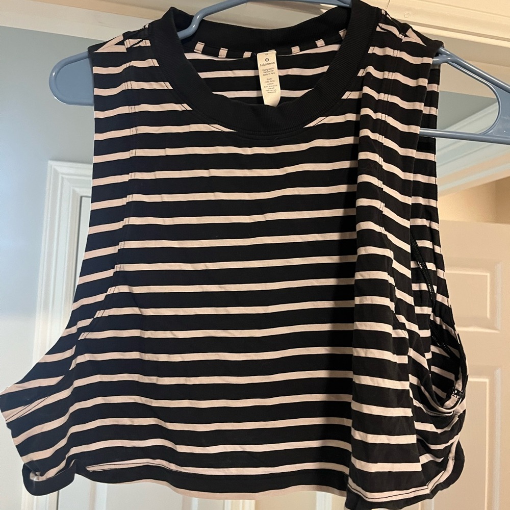lululemon athletica Black and White Striped Sleeveless Tee